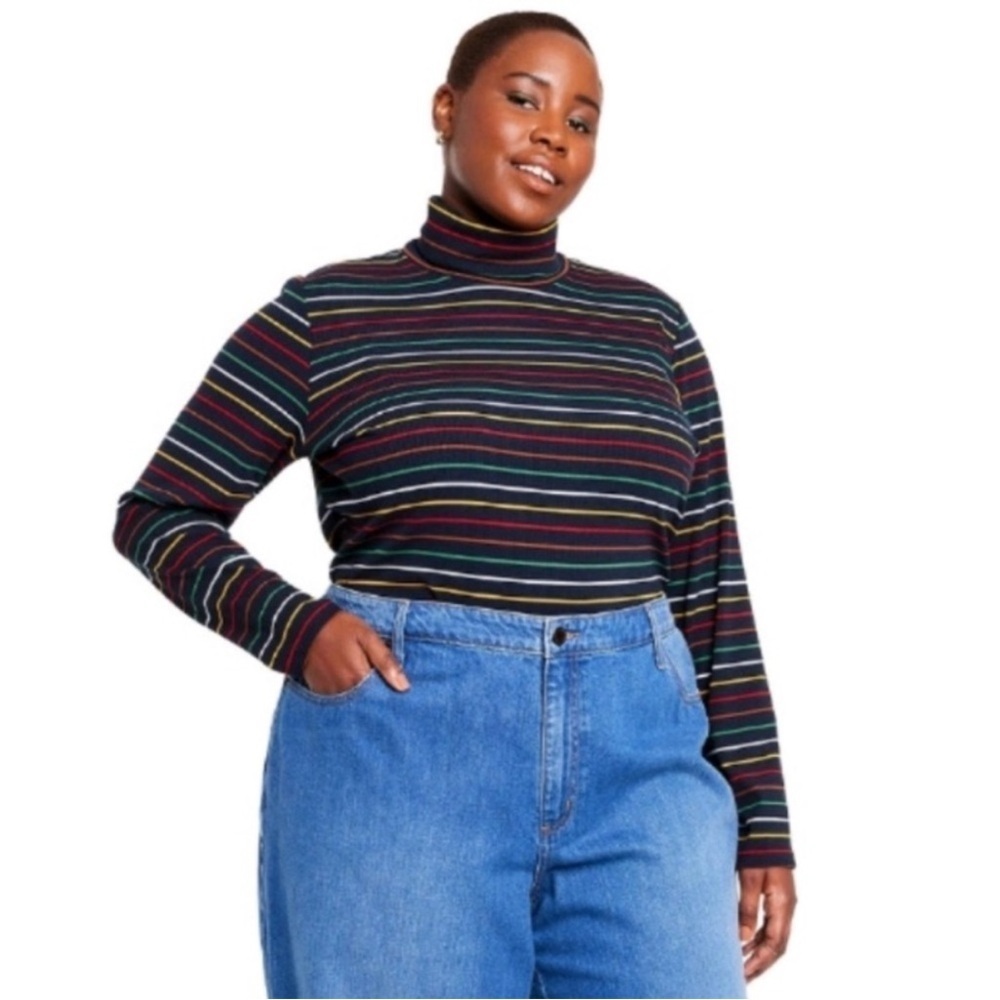 La Ligne x Target • NWT Navy Multi Colored Striped Turtleneck Top